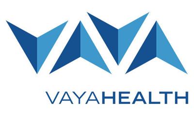 Vaya Health logo featuring angular blue shapes above the text "VAYAHEALTH" in uppercase letters.