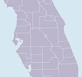 Gray map showing the outline and county borders of the central and eastern regions of Florida, with no additional labels or details.