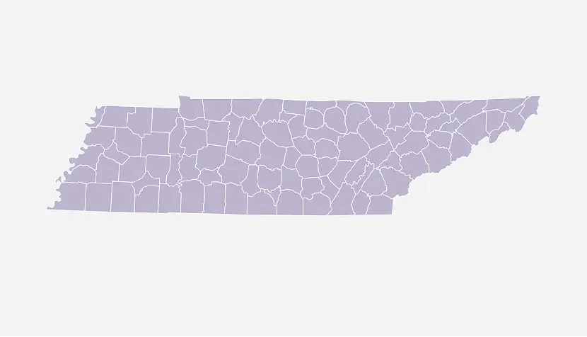 Map of Tennessee showing county boundaries on a plain background.