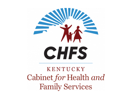 Logo of Kentucky Cabinet for Health and Family Services featuring a family silhouette, stylized sunburst, and the text "CHFS Kentucky Cabinet for Health and Family Services," symbolizing values like Becoming a Partner at Thompson Child and Family Focus.