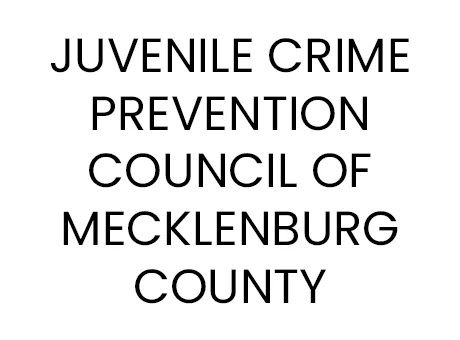 Text reading "Juvenile Crime Prevention Council of Mecklenburg County" in black, all-caps letters on a white background
