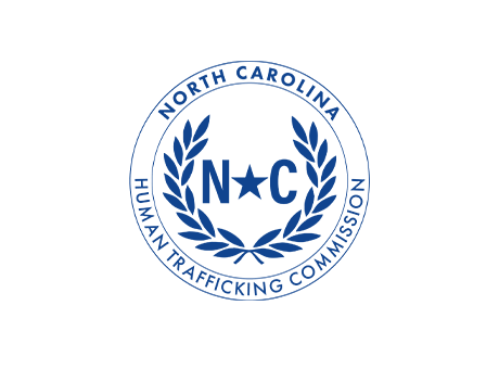 Seal of the North Carolina Human Trafficking Commission, featuring a star between "N" and "C," laurel branches, and blue text—symbolizing dedication to justice, much like Becoming a Partner at Thompson Child and Family Focus.
