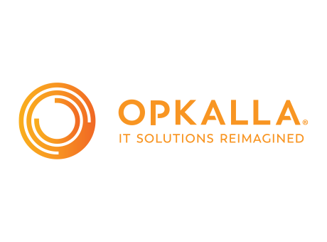 Opkalla logo with an orange circular design on the left and the text "OPKALLA IT SOLUTIONS REIMAGINED" on the right, symbolizing our commitment to innovation—just like Becoming a Partner at Thompson Child and Family Focus.