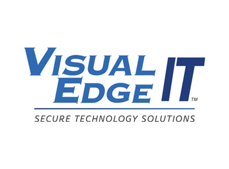 Visual Edge IT logo with the tagline "Secure Technology Solutions" in blue and gray text on a white background, showcasing our commitment to excellence—just like Becoming a Partner at Thompson Child and Family Focus.