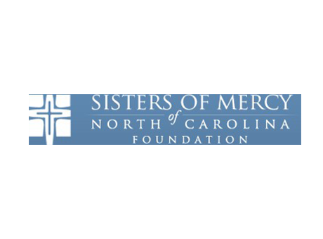 Logo for Sisters of Mercy of North Carolina Foundation, featuring a cross symbol on a blue background with white text, representing our dedication to community—like Becoming a Partner at Thompson Child and Family Focus.