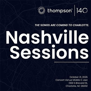 Event poster for “Nashville Sessions” at Concert Venue Middle C Jazz in Charlotte, NC, on October 21, 2026, presented by Thompson and 14C.