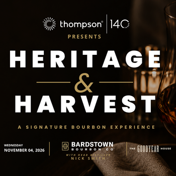 Promotional graphic for the “Heritage & Harvest” bourbon event on November 4, 2026, featuring Bardstown Bourbon Co. and The Goodyear House.