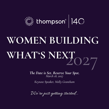 Event poster for Women Building What’s Next 2027, held March 18, 2027, featuring keynote speaker Molly Grantham.